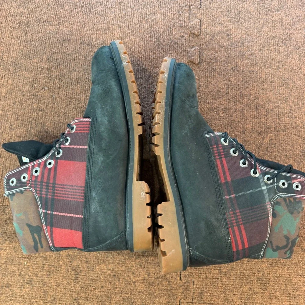 Timberland Premium 6 Inch work fit A- Boots Mens 12 Black Plaid Camo A5M7P A6559
